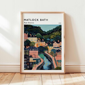 Matlock Bath Poster, Derbyshire Print, Peak District Area Wall Art, UK Travel Decor, Victorian Village Art, English Riverside Print