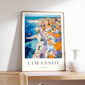 Limassol Poster, Cyprus Travel Print, Cypriot City Wall Art, Mediterranean Decor, Limassol Wall Art, Cyprus Coastal Print, Europe Travel Art