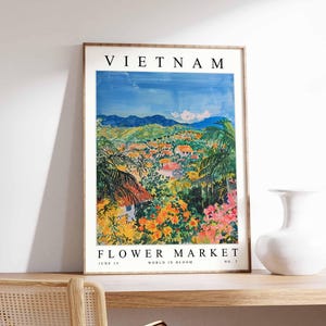 Vietnam Flower Market Poster, Vietnam Print, Vietnamese Floral Wall Art, Vietnam Floral Decor, Botanical Poster, Southeast Asia Travel Art