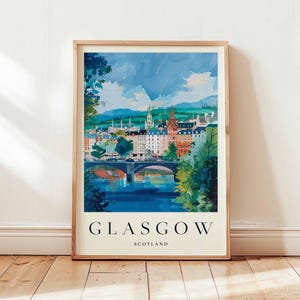 Glasgow Poster, Scotland Travel Print, UK City Wall Art, Scottish Decor, Glasgow Travel Gift, Clyde River Print, Scotland Travel Art