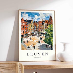 Plakat z Leuven w Belgii: Flamandzka architektura, wydruk podróżniczy