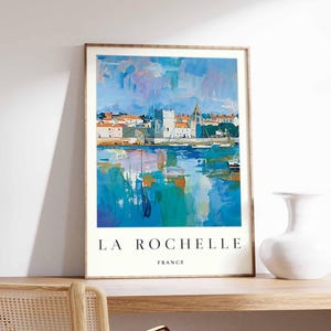 Póster de La Rochelle, Impresión de viaje a Francia, Arte mural costero francés, Decoración de la costa atlántica, Póster del puerto de La Rochelle, Arte de viaje a Europa