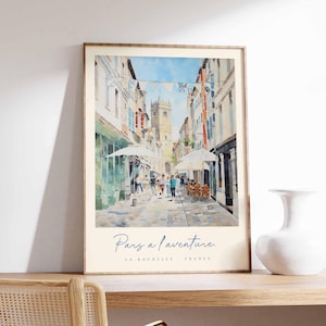 Póster de La Rochelle, impresión de viaje a Francia, impresión de ciudad portuaria, decoración de pueblo costero, arte con vista al mar, póster de ciudad marítima, regalo de viaje a Francia