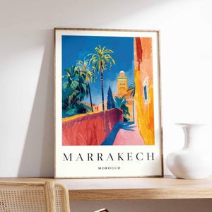 Affiche de Marrakech, impression du Maroc, art mural de Marrakech, décor de carte de la ville de Marrakech, affiche de Marrakech minimaliste, impression d'horizon marocain