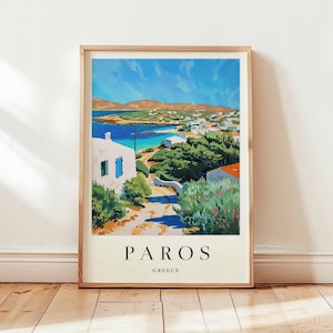 Paros Poster, Greece Travel Print, Cyclades Wall Art, Aegean Decor, Greek Island Gift, Mediterranean Beach Print, Greece Travel Art