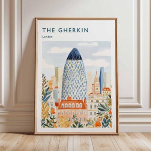 Gherkin Building Poster, London Travel Poster, Gherkin Wall Art, 30 St Mary Axe Print, UK Landmark Poster, British Art, London Skyline Decor