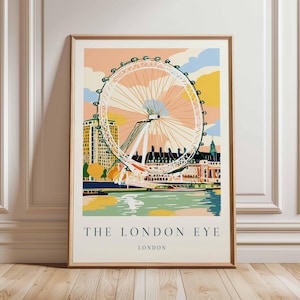 London Eye Poster, London Travel Poster, London Eye Wall Art, Thames River Print, UK Landmark Poster, London Skyline Decor