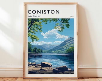 Coniston Water Print: Lake District Travel Poster, Cumbria Wall Art