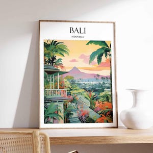 Bali Poster, Indonesia Wall Art, Tropical Travel Print, Bali Beach Illustration, Island Sunset Poster, Southeast Asia Art