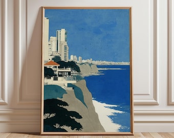 Lima Peru Coastal Poster | Ocean Cliff Skyline Wall Art | Beach Cityscape Landscape Print Travel Decor Digital Download