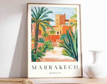 Marrakech City Map Poster: Modern Moroccan Wall Art