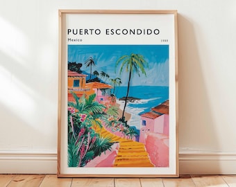 Puerto Escondido Print: Mexico Surf Town Coastal Art