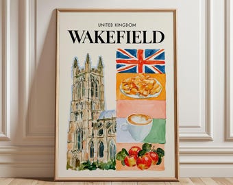 Wakefield Travel Poster | United Kingdom City Wall Art | British Cathedral Print