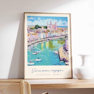 Póster de La Rochelle, impresión de viaje a Francia, impresión de ciudad portuaria, decoración de pueblo costero, arte con vista al mar, póster de ciudad marítima, regalo de viaje a Francia
