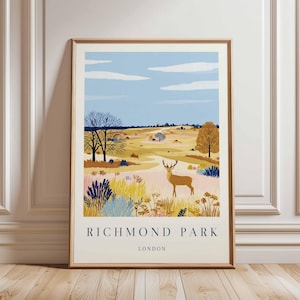Richmond Park Poster, London Travel Poster, Richmond Wall Art, Deer Park Print, UK Nature Poster, British Landscape Art, London Park Decor