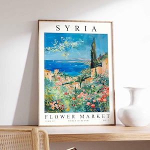Syria Flower Market Poster, Syria Print, Syrian Floral Wall Art, Syria Floral Decor, Botanical Poster, Levantine Art, Middle East Travel Art
