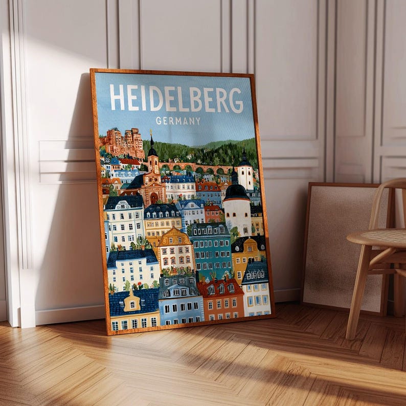 Heidelberg Print | Dense Vertical Cityscape Wall Art | Germany Travel ...