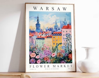 Warsaw Flower Market Poster: Polish Floral Travel Art