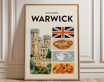 Warwick Travel Poster | United Kingdom Castle Wall Art | English Town Print