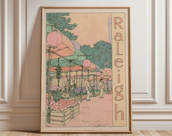 Raleigh Market Poster | Peach Stall Print | North Carolina Wall Art