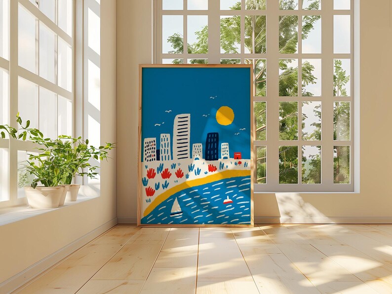 San Diego Coastal City Poster | Bright Beach Skyline Ocean Art ...