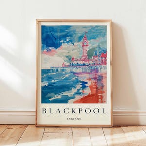 Blackpool Poster, England Travel Print, Lancashire Wall Art, Blackpool Seaside Decor, UK Beach Gift Art, Blackpool Tower Print, UK Poster