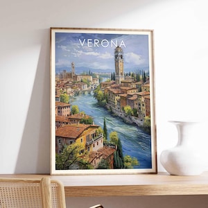 Verona Poster, Italy Print, Verona Wall Art, Romeo and Juliet Poster, Italian City Print, Europe Travel Poster, Verona Skyline