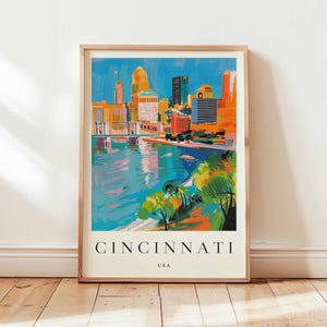 Pôster de Cincinnati, Impressão de Viagem de Ohio, Arte de Parede de Cidade dos EUA, Decoração de Horizonte, Presente de Viagem de Cincinnati, Impressão de Cidade do Centro-Oeste, Arte de Viagem de Ohio