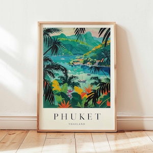 Phuket Poster, Thailand Travel Print, Island Wall Art, Tropical Beach Decor, Southeast Asia Travel Gift, Paradise Island Print