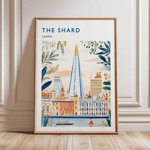 Shard Poster, London Travel Poster, Shard Wall Art, London Skyline Print, UK Landmark Poster, British Architecture Art, Modern London Decor