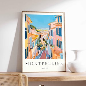 Affiche Montpellier, impression voyage France, art mural Occitanie, décoration Français, art mural Montpellier, cadeau voyage France, art voyage Europe