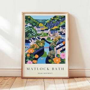 Matlock Bath Poster, Derbyshire Print, Peak District Area Wall Art, UK Travel Decor, Victorian Village Art, English Riverside Print