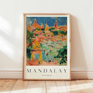 Mandalay Poster, Myanmar Travel Print, Burma Wall Art, Buddhist Decor, Southeast Asia Travel Gift, Ancient City Print, Myanmar Travel Art