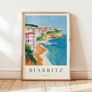 Póster de Biarritz, Impresión de viaje a Francia, Arte mural costero, Decoración de surf, Arte de regalo de playa de Francia, Decoración de viaje a Biarritz, Arte de viaje a Francia