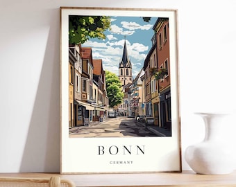 Bonn, Niemcy – plakat podróżniczy: Miasto nad Renem, wydruk