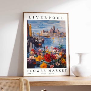 Liverpool Flower Market Poster, Liverpool Print, English Floral Wall Art, Liverpool Floral Decor, Botanical Poster, England Travel Print