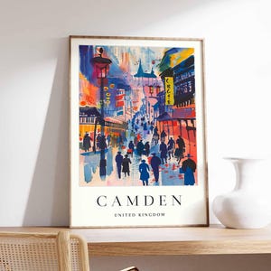 Cartaz de Camden, Impressão de viagem do Reino Unido, Arte de parede do Reino Unido, Decoração da cidade de Camden, Cartaz de mercados de Londres, Impressão de arte da Grã-Bretanha, Arte de viagem do Reino Unido