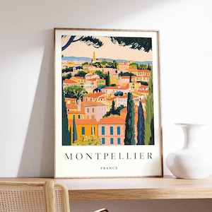 Affiche Montpellier, impression voyage en France, décoration française, affiche de voyage en Europe, art mural européen, cadeau Montpellier, affiche de voyage Montpellier