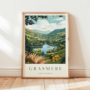 Grasmere Poster, Lake District Travel Print, Cumbria Wall Art, UK Travel Decor, English Village Print, Lake District Poster, UK Travel Art