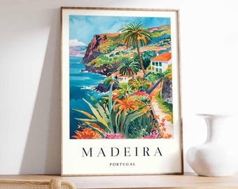 Madeira Portugal Travel Poster: Island Landscape Wall Art