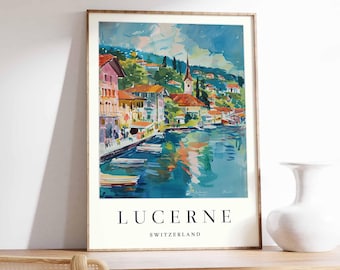 Lucerne Switzerland Poster: Swiss Lake & Alps Travel Print