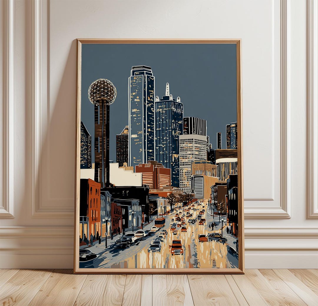 Dallas Texas Poster | Detailed Skyline Print | Modern Cityscape Wall ...