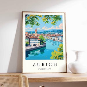Zurich Poster, Switzerland Travel Print, Lake Zurich Art Print, Old Town Skyline Wall Art, Swiss Alps View Poster,  Switzerland Travel Gift