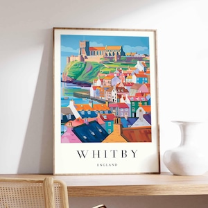 Whitby Poster, England Travel Print, Yorkshire Coast Wall Art, UK Seaside Decor, Whitby Abbey Print, Whitby Travel Poster, UK Travel Art