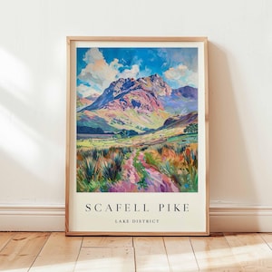 Scafell Pike Poster, Lake District Travel Print, England Mountain Wall Art, Hiking Decor, Three Peaks Gift Art, UK Landscape Print