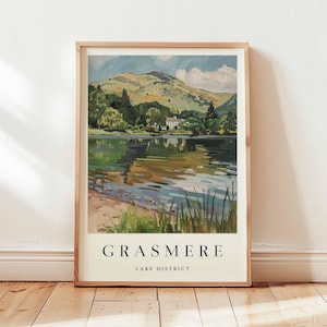 Grasmere Poster, Lake District Travel Print, Cumbria Wall Art, UK Travel Decor, English Village Print, Lake District Poster, UK Travel Art