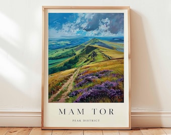 Mam Tor Print: Peak District Travel Poster, Derbyshire Wall Art