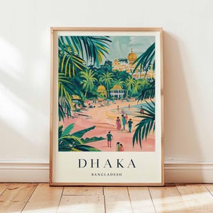 Poster di Dhaka, stampa di viaggio del Bangladesh, arte murale dell&#39;Asia meridionale, decorazione della capitale, regalo di viaggio di Dhaka, stampa dell&#39;Asia meridionale, arte di viaggio del Bangladesh