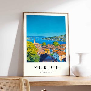 Zurich Poster, Switzerland Travel Print, Lake Zurich Art Print, Old Town Skyline Wall Art, Swiss Alps View Poster,  Switzerland Travel Gift