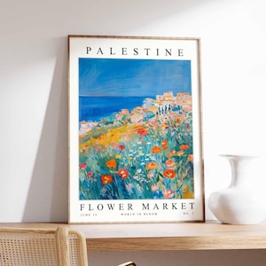 Palestine Flower Market Poster, Palestine Print, Palestinian Floral Wall Art, Palestine Floral Decor, Botanical Art, Middle East Travel Art